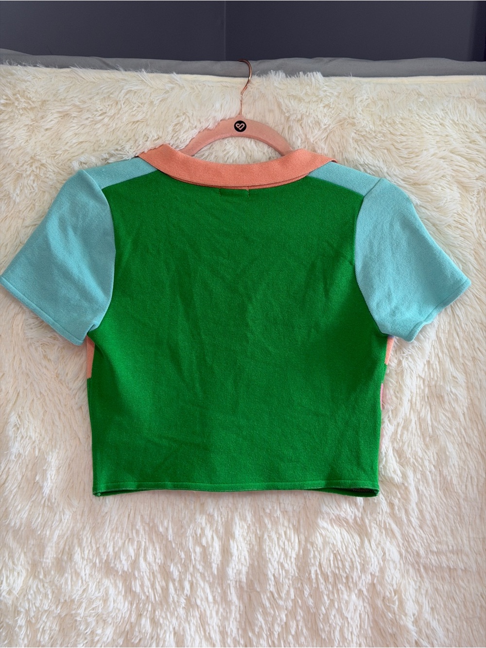 Debut Womens Meadow Print Cropped Sweater Size M/L Cottagecore Collared V-Neck - Picture 5 of 7